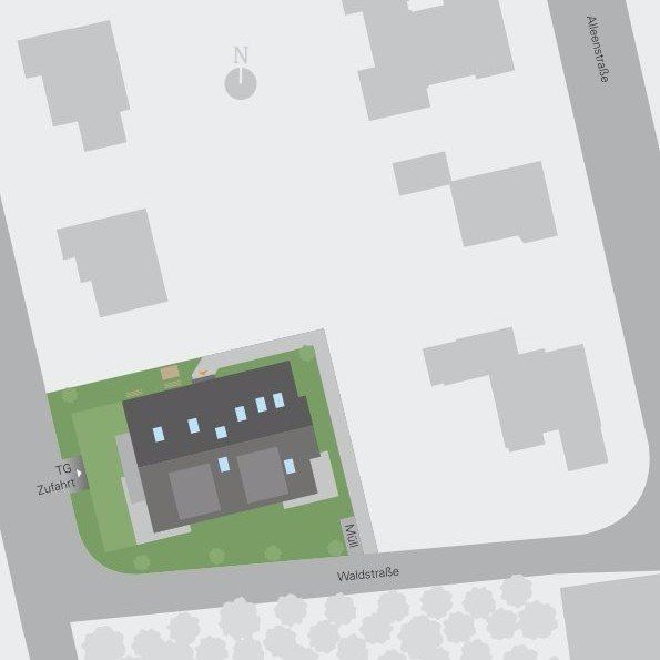 A map of a residential area with a house in the middle
