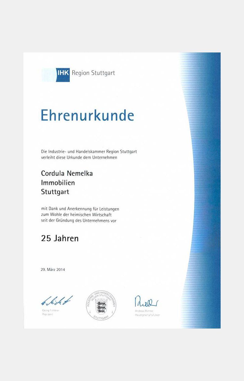 A blue and white certificate on a white background.