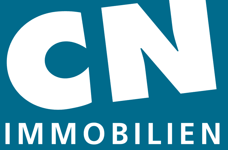 A blue and white logo for cn immobilier