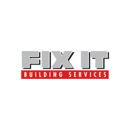 A fix it building services logo on a white background