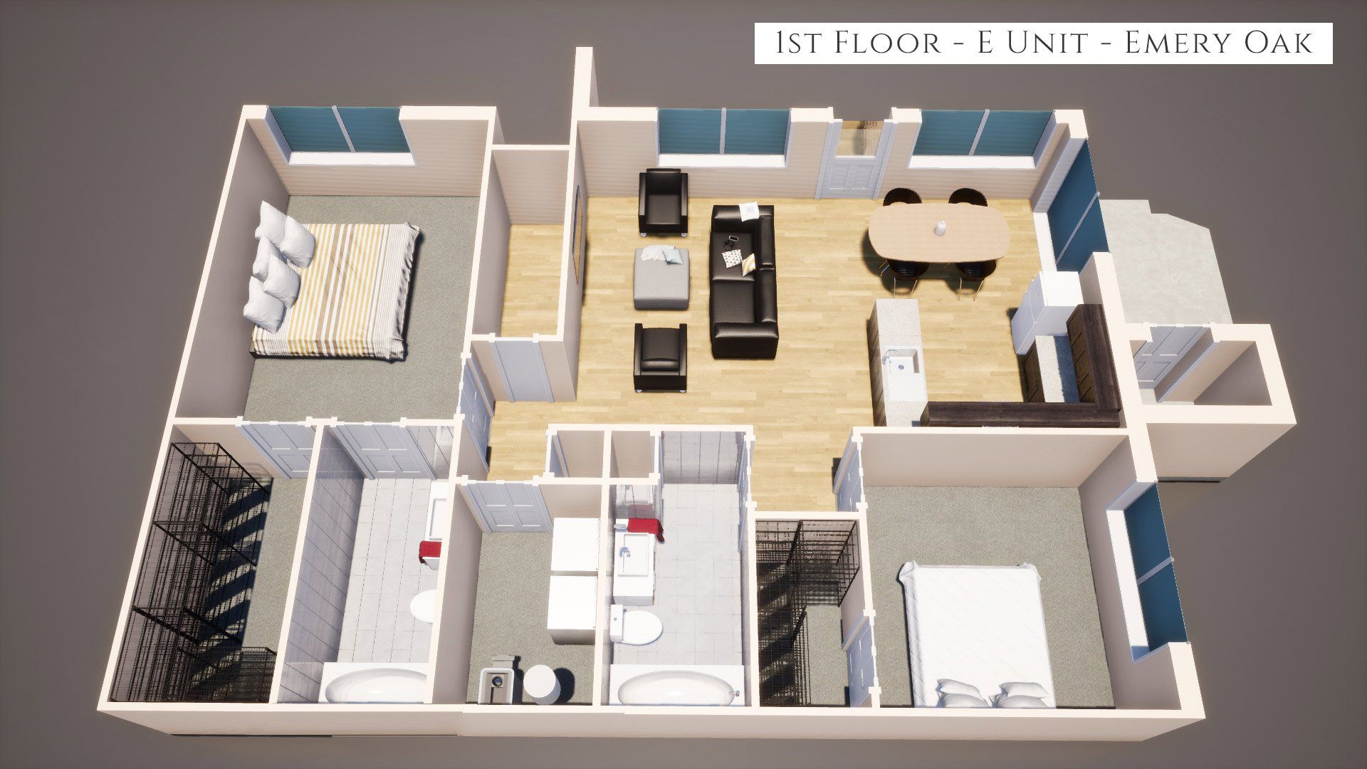 1st Floor E Unit Floor plan, Emery Oak