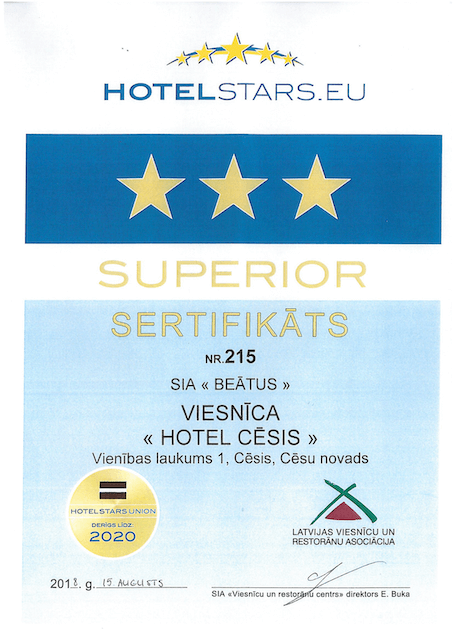 Hotel stars Superior sertificate - Hotel Cesis