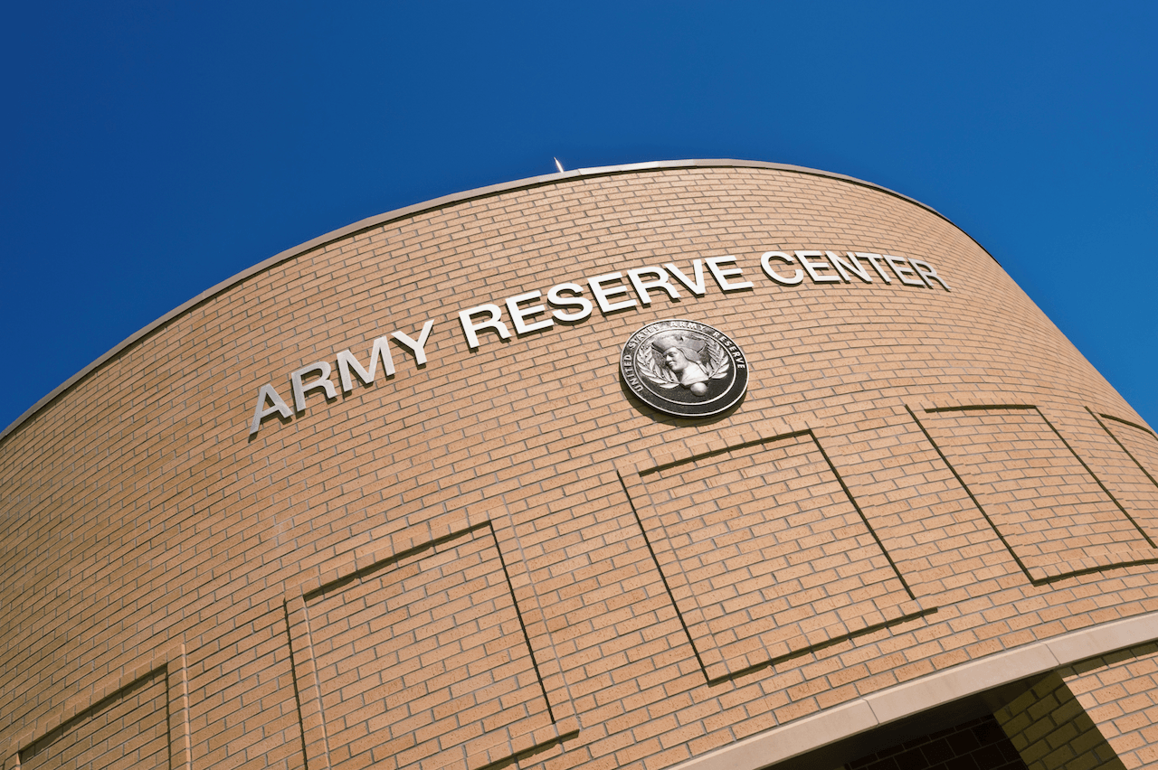 A brick building with the words army reserve center on it