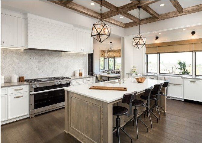 Picture of a completed kitchen renovation with all new appliances installed and cabinetry