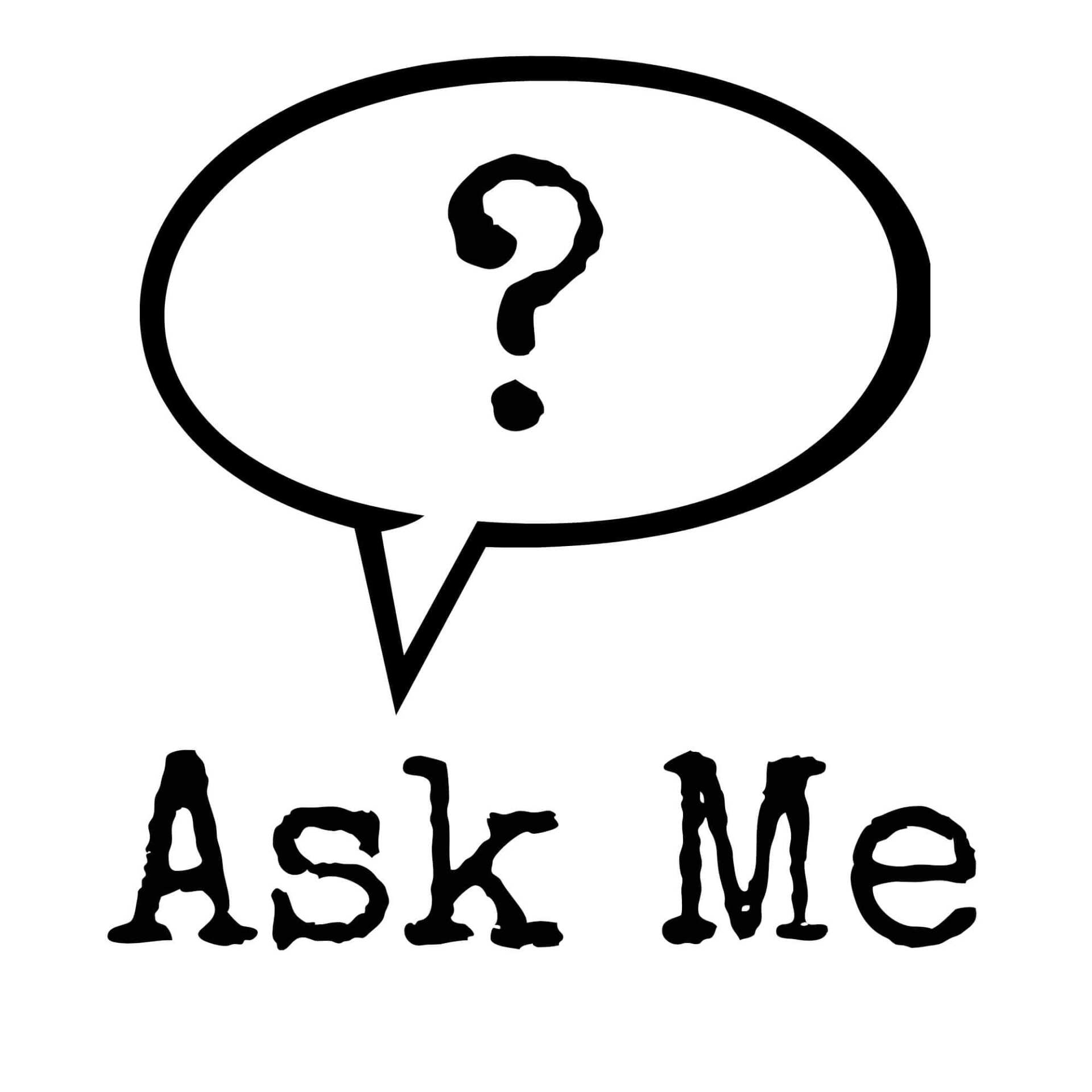 A Class Driving School, Bristol | A black and white speech bubble with a question mark and the words `` ask me ''.