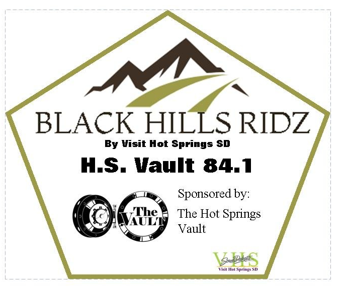 A logo for black hills ridz by visit hot springs sd