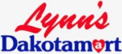 A red and blue logo for lynn 's dakotamart