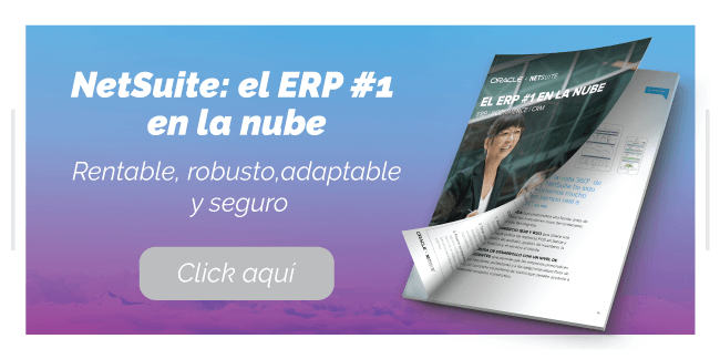 Un anuncio digital de NetSuite, un sistema ERP en la nube, que incluye un gráfico de un folleto de marketing y un botón de