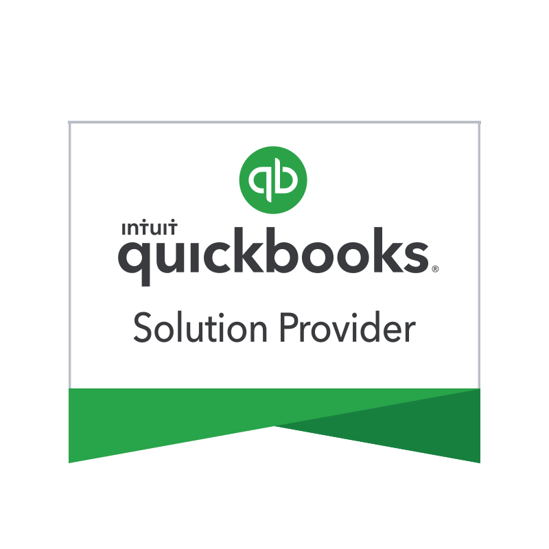 Insignia de proveedor de soluciones Intuit QuickBooks con fondo blanco y detalles verdes.