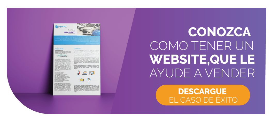 Banner promocional con una maqueta de documento y texto en español que invita a los usuarios a descargar un caso práctico sobre ventas en sitios web.