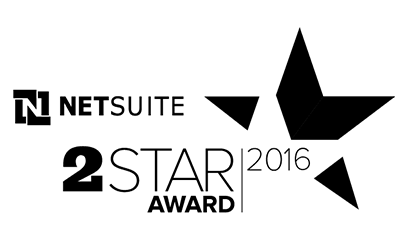 Logotipo del premio NetSuite 2 Star Award: texto negro y estrella sobre fondo blanco, con