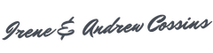 The name irene and andrew cossins is written in cursive on a white background.