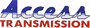 Accent Transmission logo in blue and red text with a gray gear graphic behind it