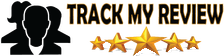 Track My Review logo with black silhouettes and gold star rating icons