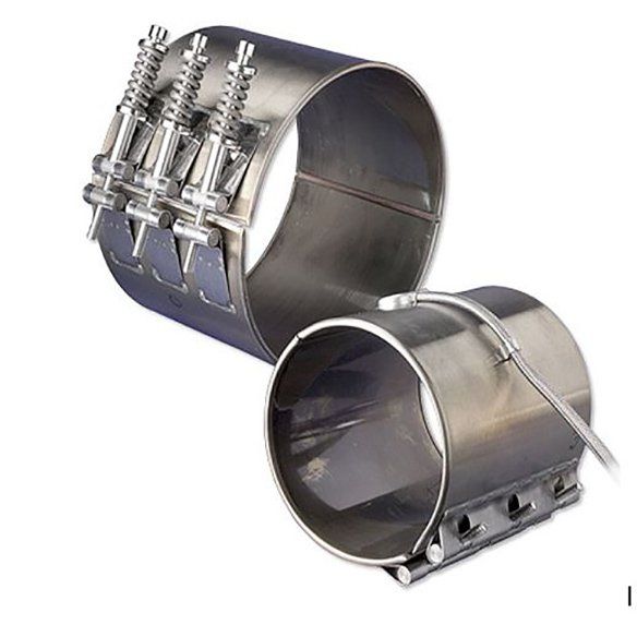 Abrazaderas de banda de acero inoxidable con tornillos de resorte para asegurar tuberías o mangueras.