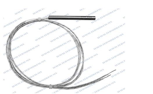 Cable gris enrollado o bucle de alambre con un segmento recto que se extiende hacia la derecha.