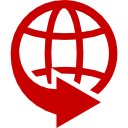 Globo rojo con una flecha que apunta hacia la derecha formando un icono de red circular