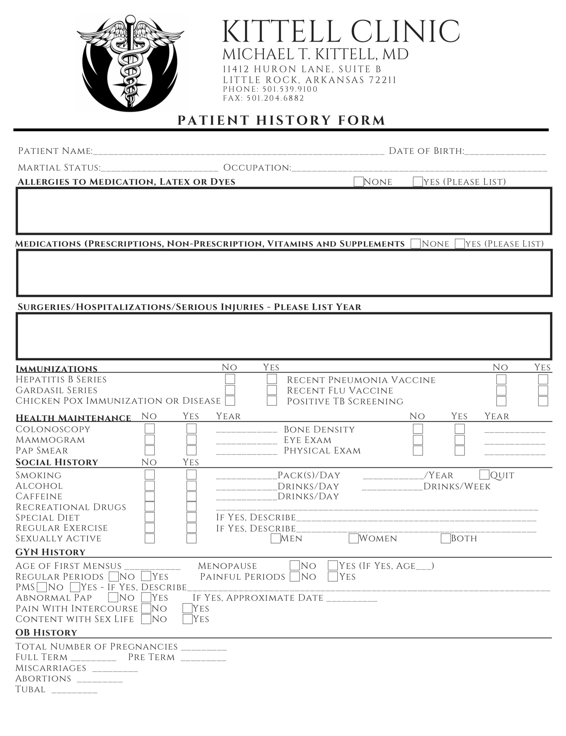 Patient History Form photo of patient history form for medical clinic