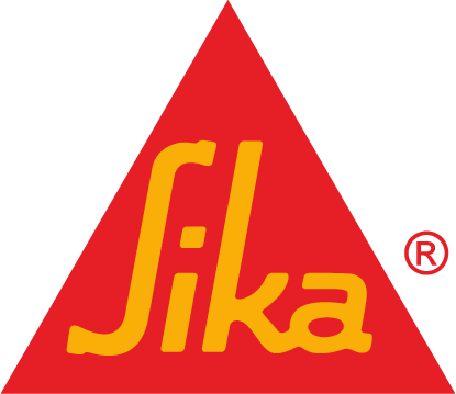 Logo Sika : Texte jaune « Sika » à l'intérieur d'un triangle rouge, avec un symbole de marque déposée.