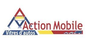 Logo pour Action Mobile : bleu, rouge et jaune avec des voitures et le texte