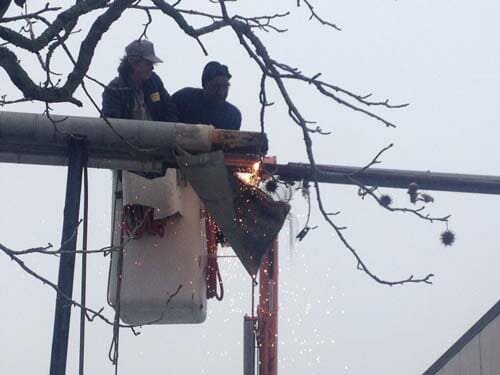 wo Men Fixing Posts on Tree Trunk — Excavating in Sewel, NJ