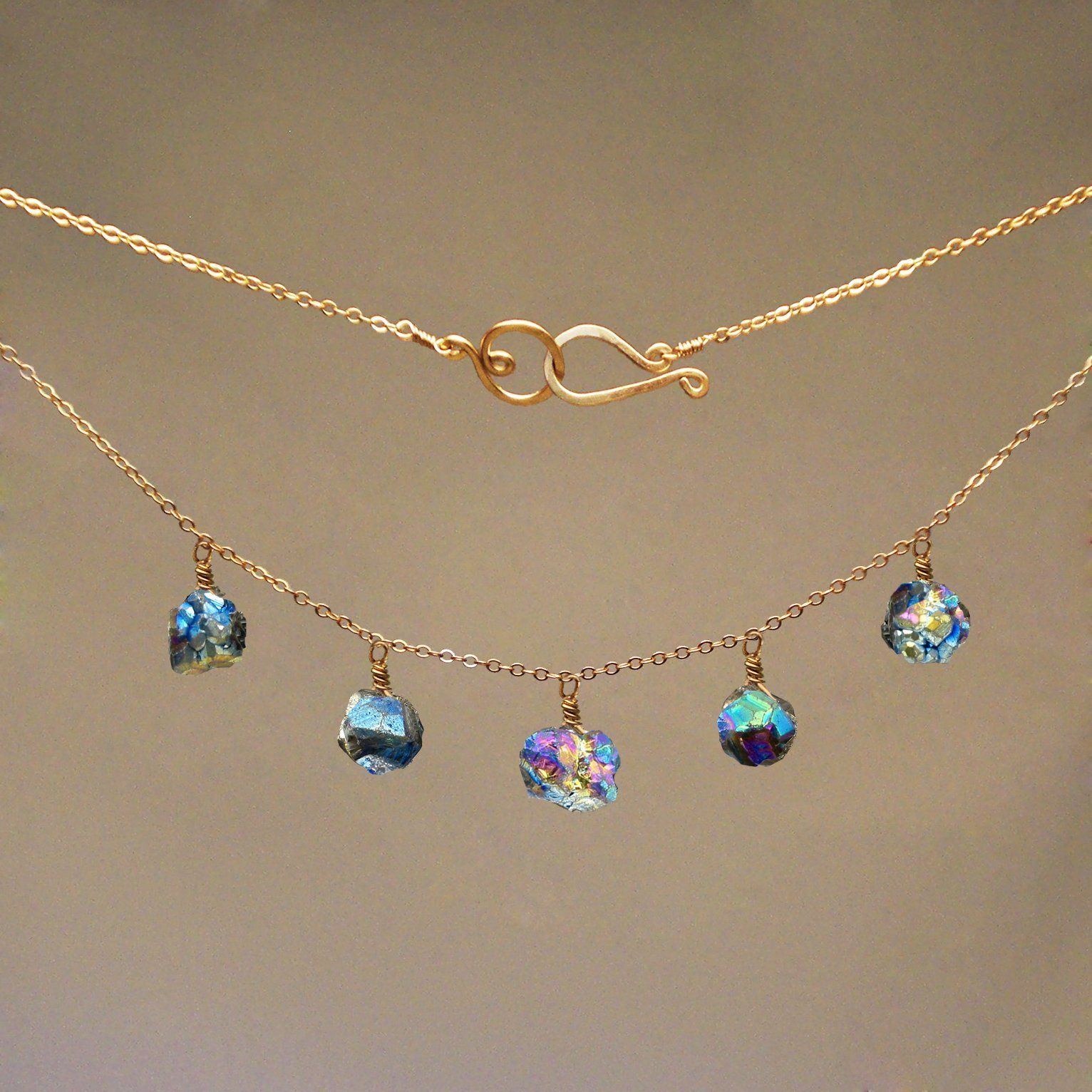 Rainbow Pyrite Gem Drop Necklace