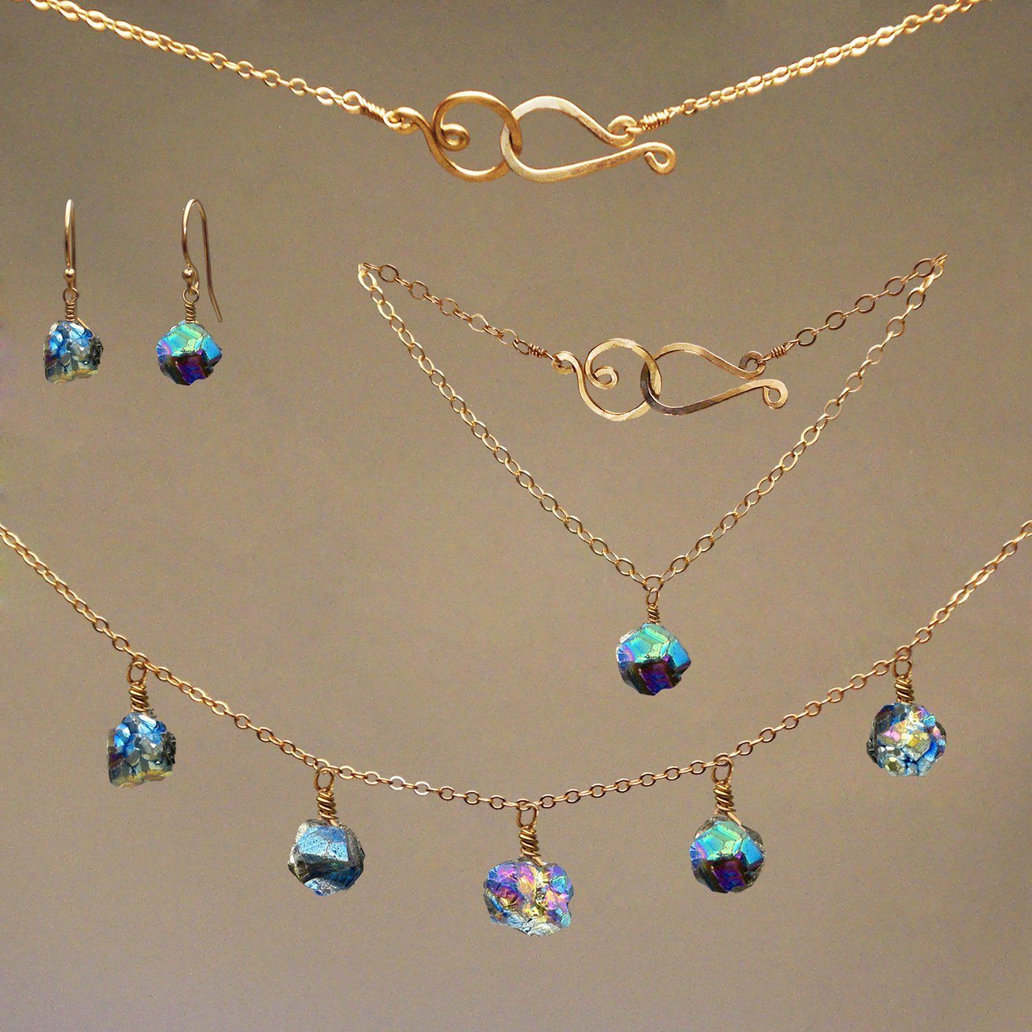 Rainbow Pyrite Gem Drop Earrings