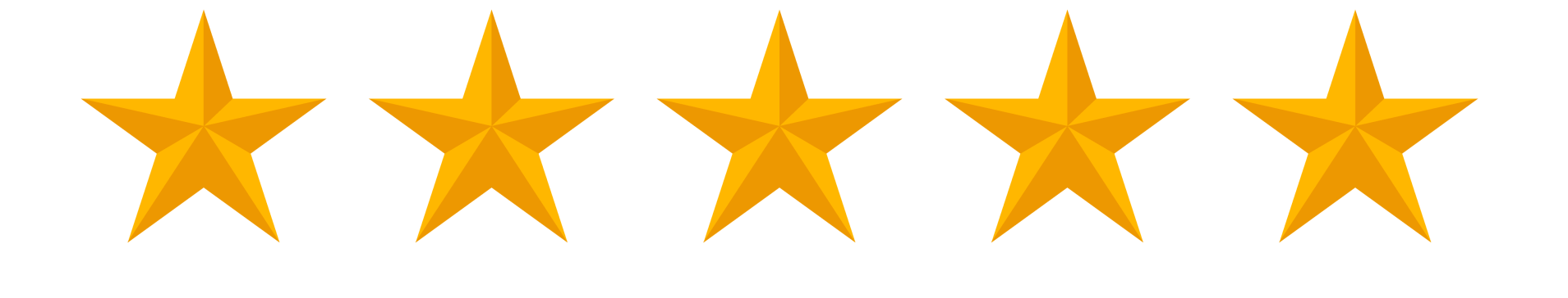 Five gold stars in a row, representing a perfect rating.