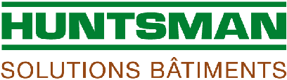 Logo Huntsman avec le texte vert « HUNTSMAN » et marron « SOLUTIONS BÂTIMENTS » sur fond blanc