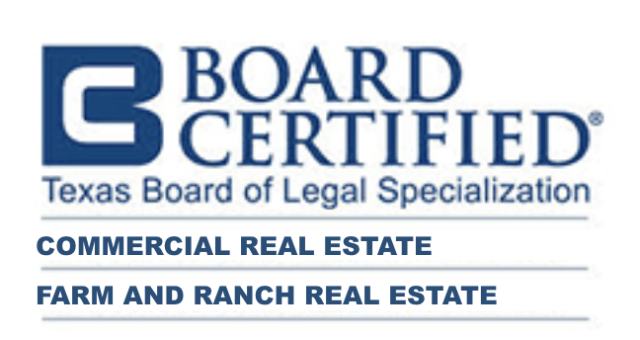 The logo for board certified texas board of legal specialization commercial real estate farm and ranch real estate