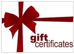 A gift certificate with a red bow and the words gift certificates
