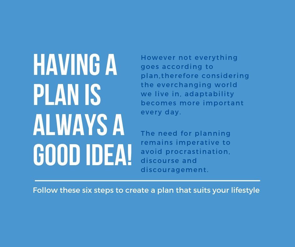 A blue poster that says having a plan is always a good idea