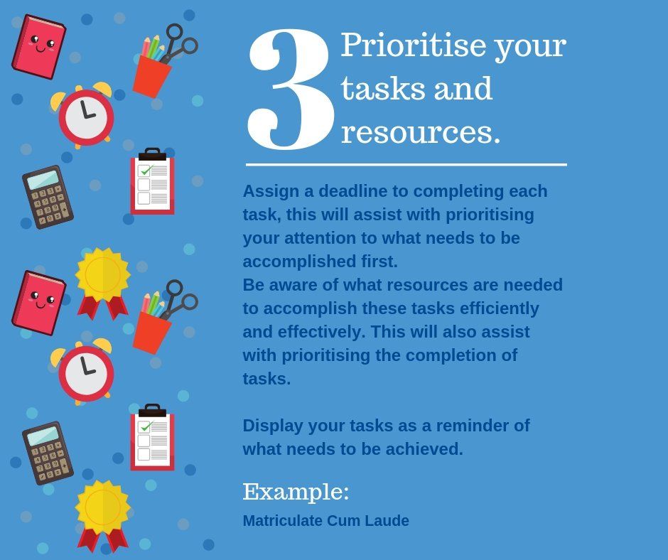 A poster that says prioritise your tasks and resources