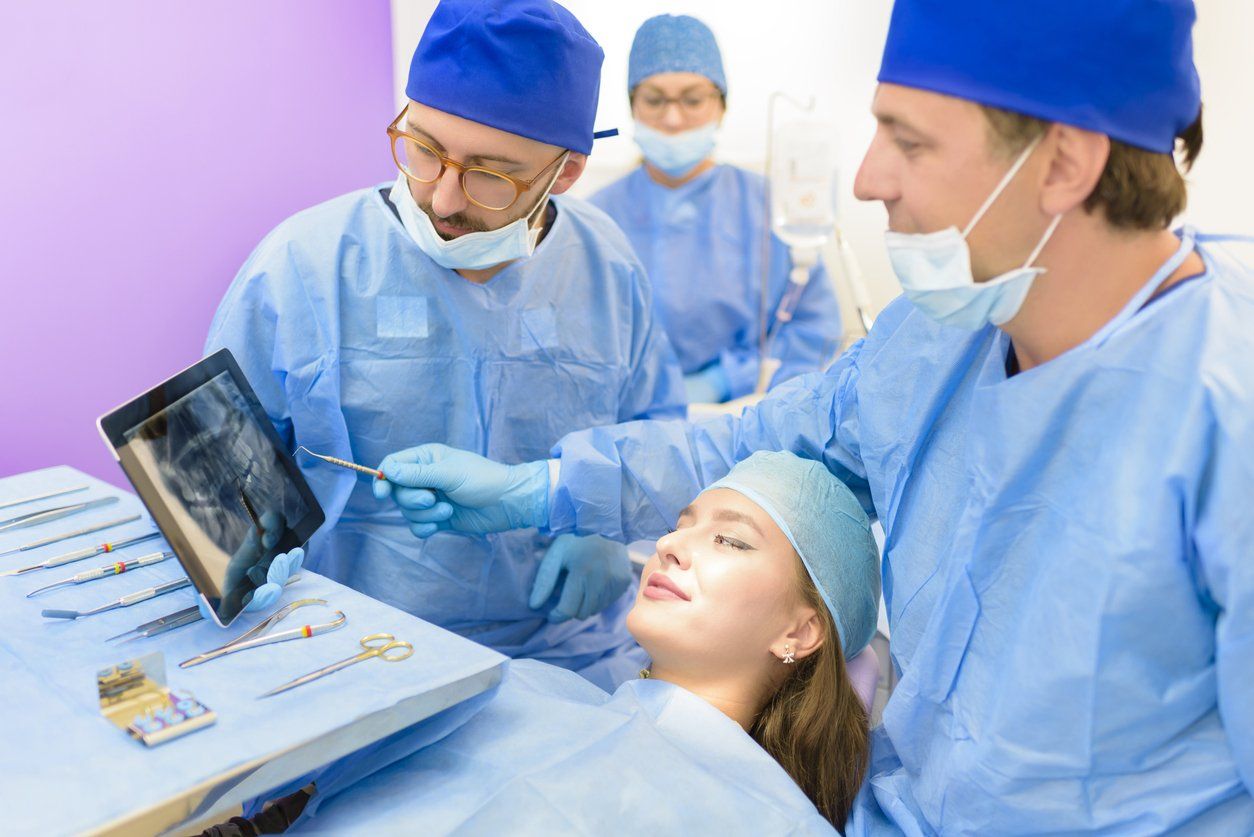 Woman overseeing her dentist procedure, root canal, xray