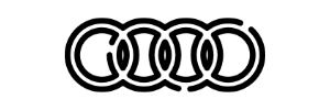 Een zwart-wit afbeelding van het audi-logo op een witte achtergrond.