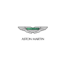 Het Aston Martin-logo staat op een witte achtergrond.