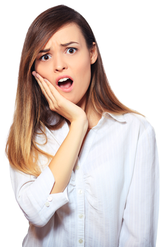 woman with jaw pain holding jaw