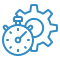 Blue gear and clock icon representing settings or time management