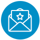Blue circular icon showing a white envelope with a star badge