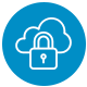 Blue cloud with a padlock icon, symbolizing secure cloud storage.