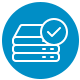 Blue server stack icon with a checkmark in a circle