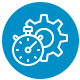 Blue gear and stopwatch icon representing settings or time management