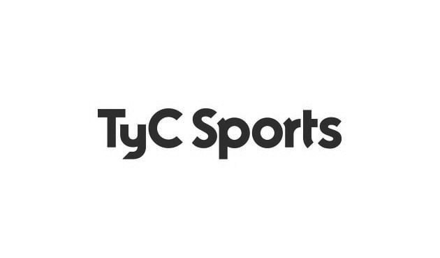 Logotipo de TyC Sports en texto negro sobre fondo blanco