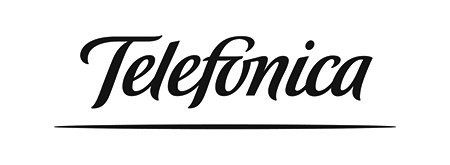 Logotipo de Telefónica en letra cursiva negra con una línea horizontal debajo sobre un fondo blanco.