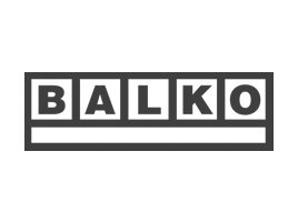 Logotipo de Balko en blanco y negro, con letras mayúsculas en negrita dentro de un borde rectangular.