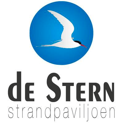 Logo van De Stern Strandpaviljoen met een witte vogel in een blauwe cirkel.