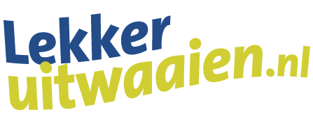 Logo met de tekst “Lekker uitwaaien.nl” in blauwe en limoengroene letters op een witte achtergrond.