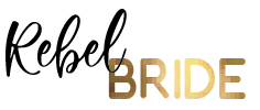 Das Logo von Rebel Bride ist schwarz und gold auf weißem Hintergrund.