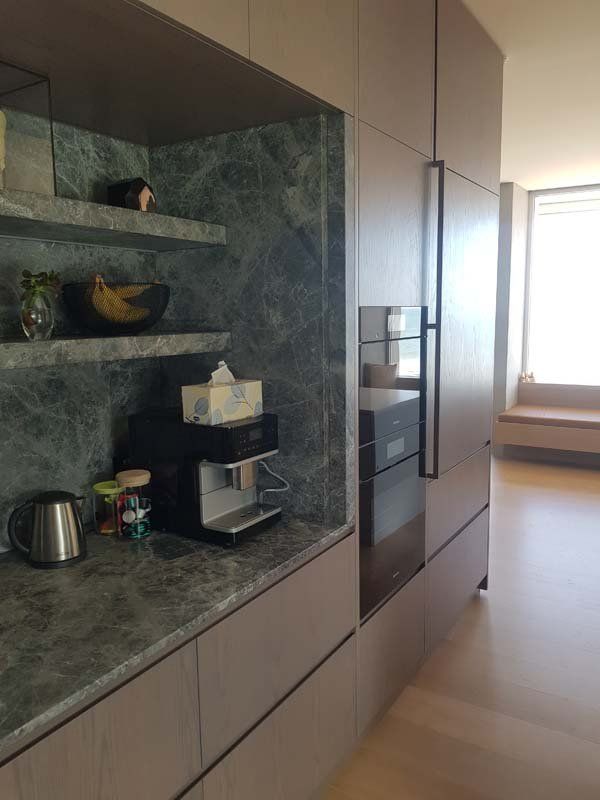 marble shelves in kitchen