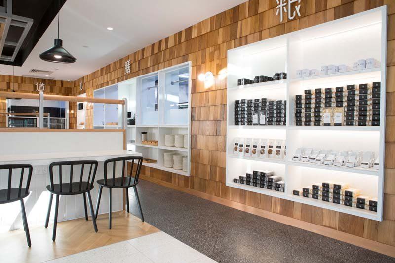 white shelves in store